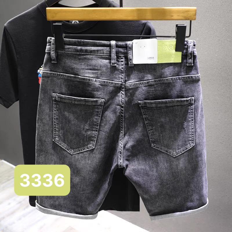 Quần jean nam ngắn short bò ngố đùi nam chất demin co giãn lửng trơn xước màu xám mới nhất 2023 MURADFASHION