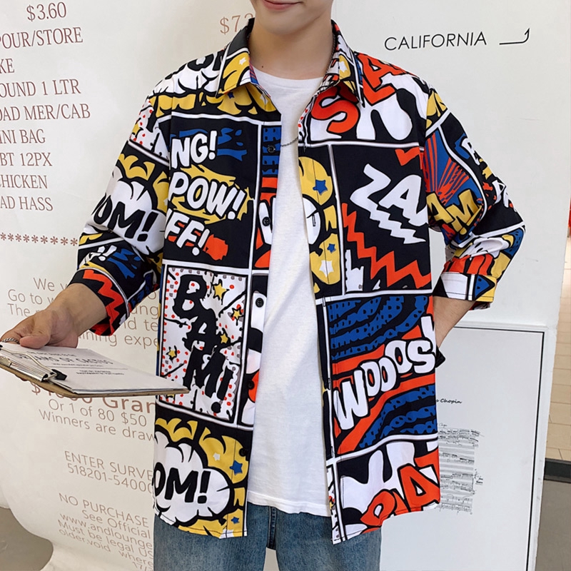 Áo Sơ Mi Nam Tay Dài Họa Tiết Hoạt Hình Phong Cách Hip Hop | BigBuy360 - bigbuy360.vn