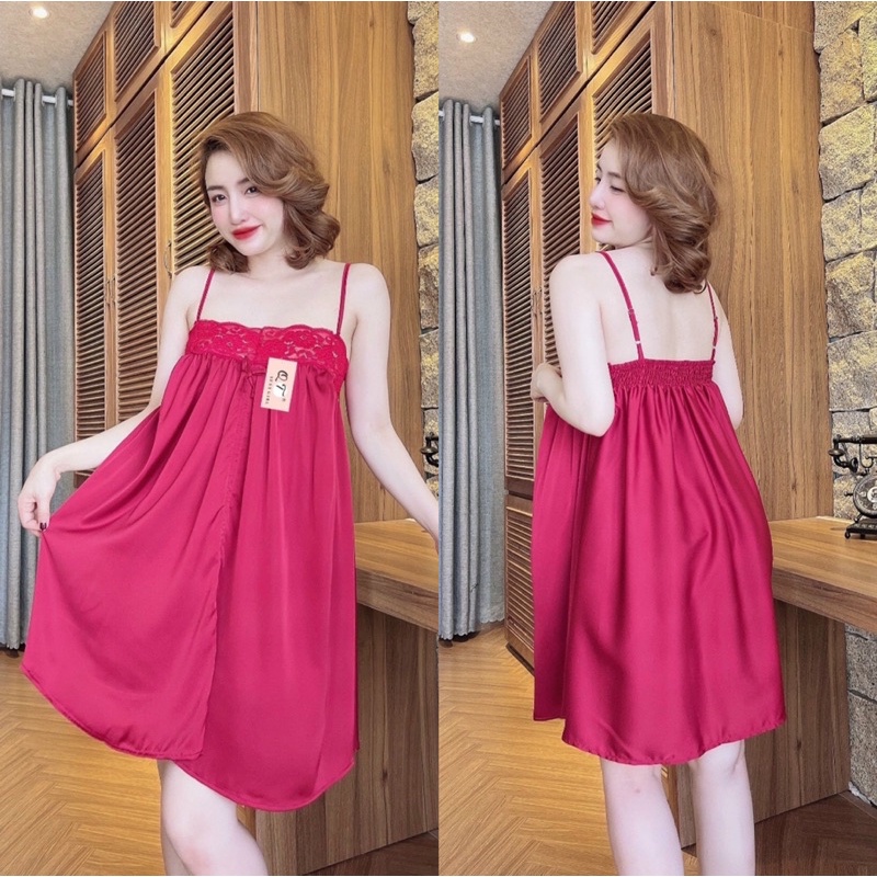 Váy ngủ sexy, váy ngủ nữ 2 dây lụa latin mềm mịn mặc ngủ thoải mái sang trọng Freesize <70kg