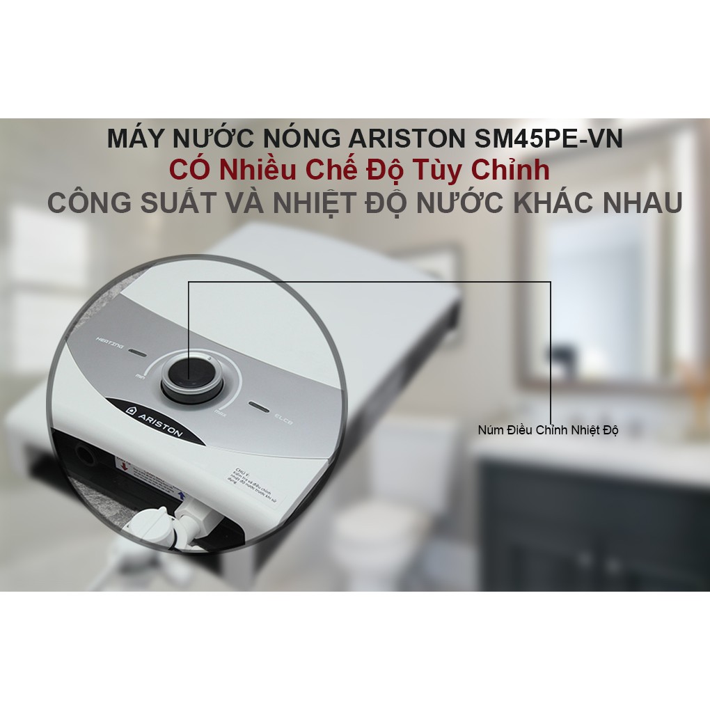 Máy nước nóng trực tiếp Ariston SM45PE-VN bơm trợ lực êm, chống giật ELCB