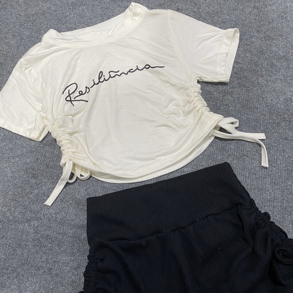 Set đồ năng động- Set áo thun rút dây 2 bên Res quần đùi rút dây tập Gym