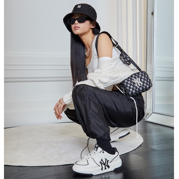 Giày MLB Chun.ky NY chữ xanh rep 1:1 full box xịn, Giày thể thao nam nữ JD Sneaker ulzzang đi học cổ thấp đế độn 4cm N6