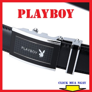 Thắt lưng da nam khóa tự động cao cấp playboy dây nịt nam da bò 100% chính hãng mặt bạc nam tính gg loại 1
