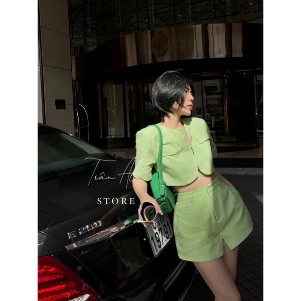 SET ÁO CROPTOP DẠ DÂY KÉO + QUẦN SHORT