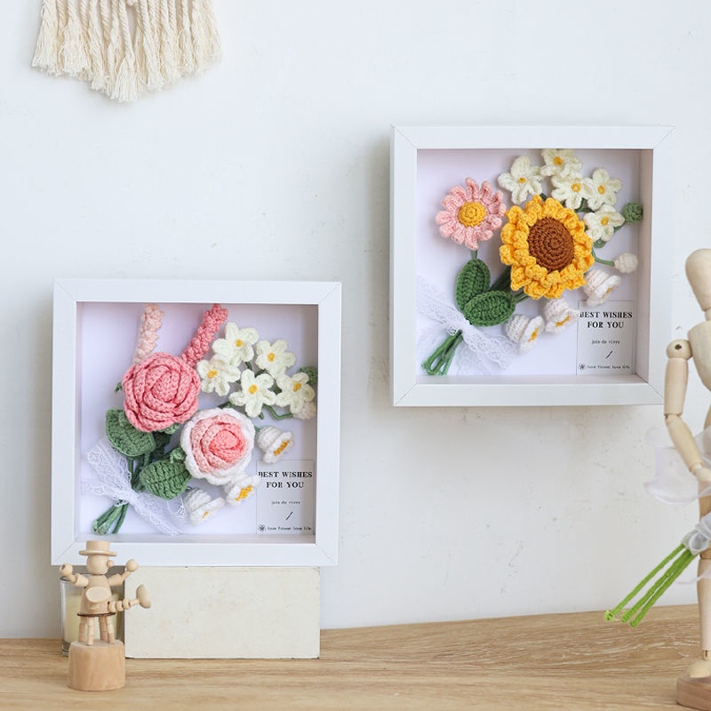 [Hàng Hoàn Thiện] Khung Ảnh Đan Len Thủ Công Hình Hoa Hướng Dương Hoa Hồng Sáng Tạo Cho Bạn Gái