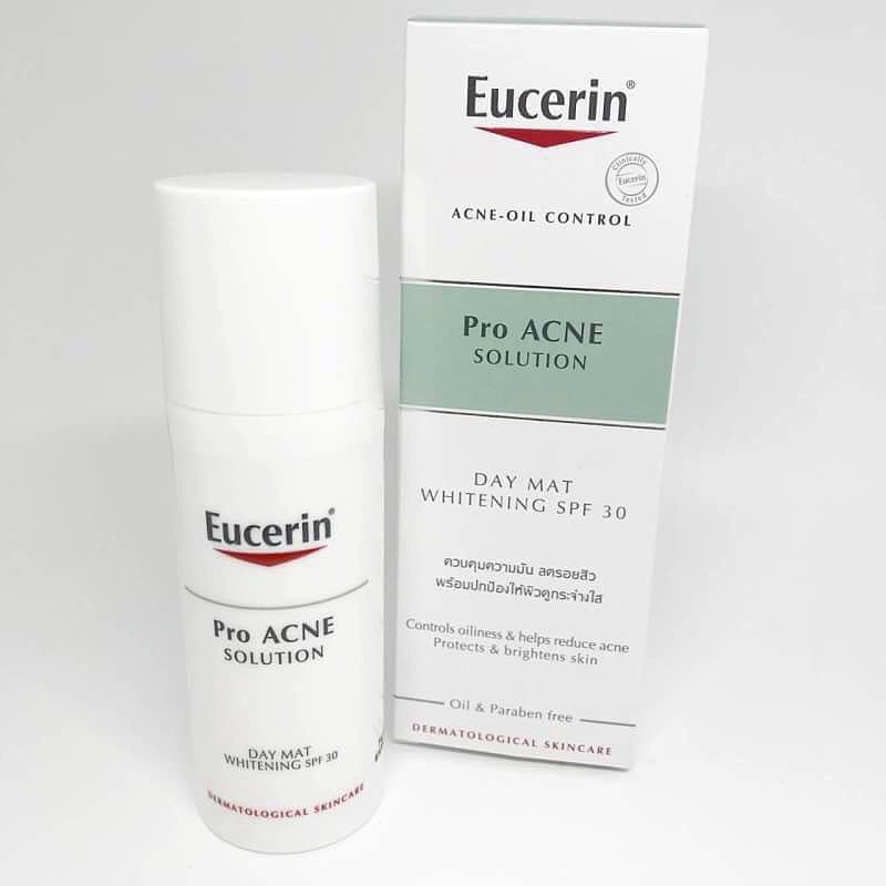 Kem dưỡng trắng da và giam  mụn - EUCERIN PRO ACNE DAY MAT WHITENING SPF30 -[Hàng Chính Hãng]