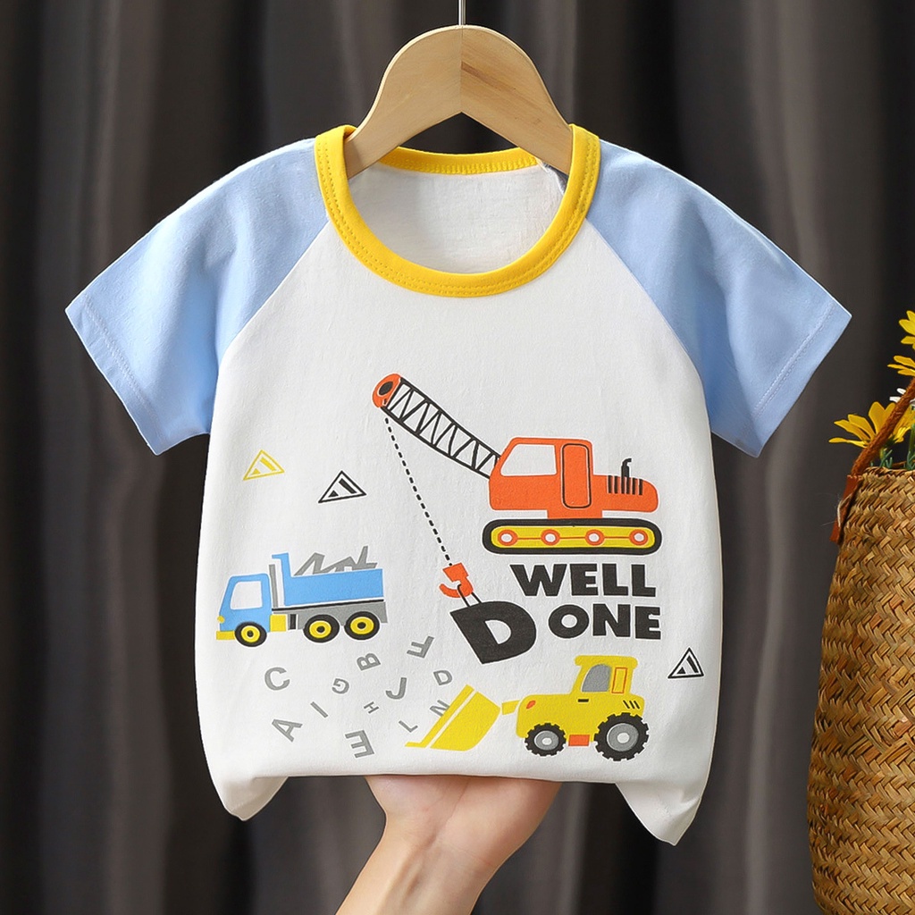 Áo thun SANITKUN 100% cotton tay ngắn in họa tiết hoạt hình phong cách Hàn Quốc thời trang mùa hè cho bé trai và gái