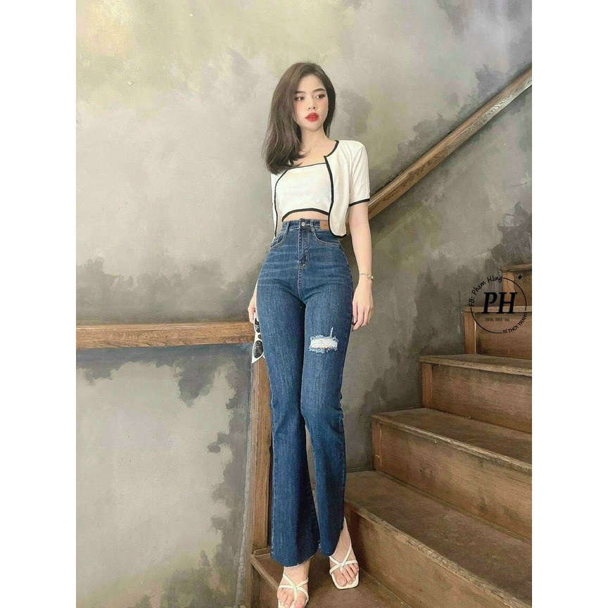 Quần Jeans Ống Loe Cạp  Siêu Cao . Jeans pass Hàng VNXK , hình thật kèm video