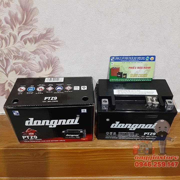 Bình acquy 9Ah PTX9L-PTZ9 Pinaco cho xe máy Excel, Vespa, Shark, Zip, Fly- PT36