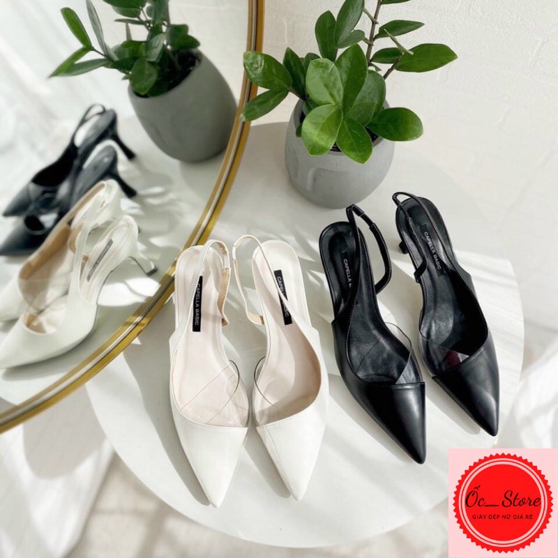 Giày công sở nữ giày mũi nhọn da mềm pha mica, gót nhọn 5cm, giày hở gót