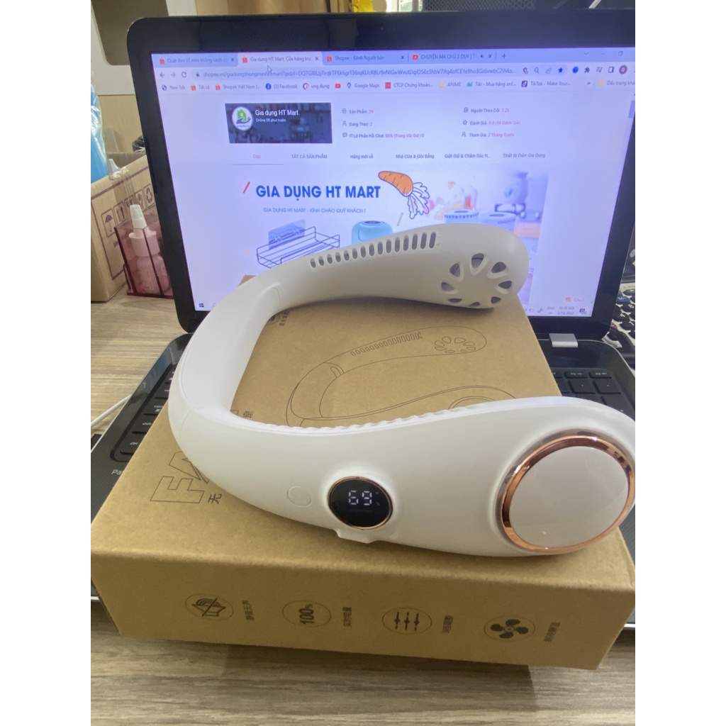 Quạt Đeo Cổ Mini Không Cánh Bản Nâng Cấp 2022 Có Màn Hình LED Hiển Thị Sạc USB Tiện Lợi Thời Trang