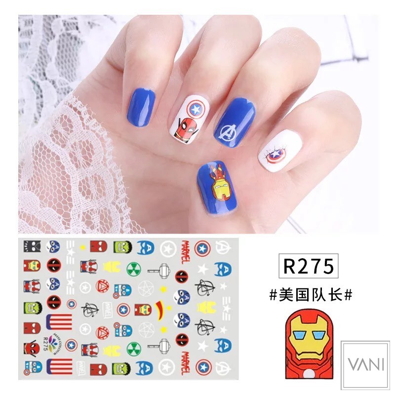 STICKER NAIL DÁN MÓNG TAY HÌNH ANH HÙNG IRON MAN AVENGERS DỄ THƯƠNG (BẢNG 2) - VANI STORE