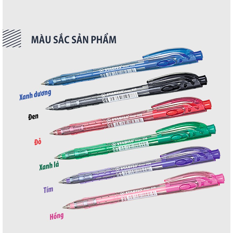 Hộp 10 cây bút bi bấm STABILO Liner 308F 0.7mm