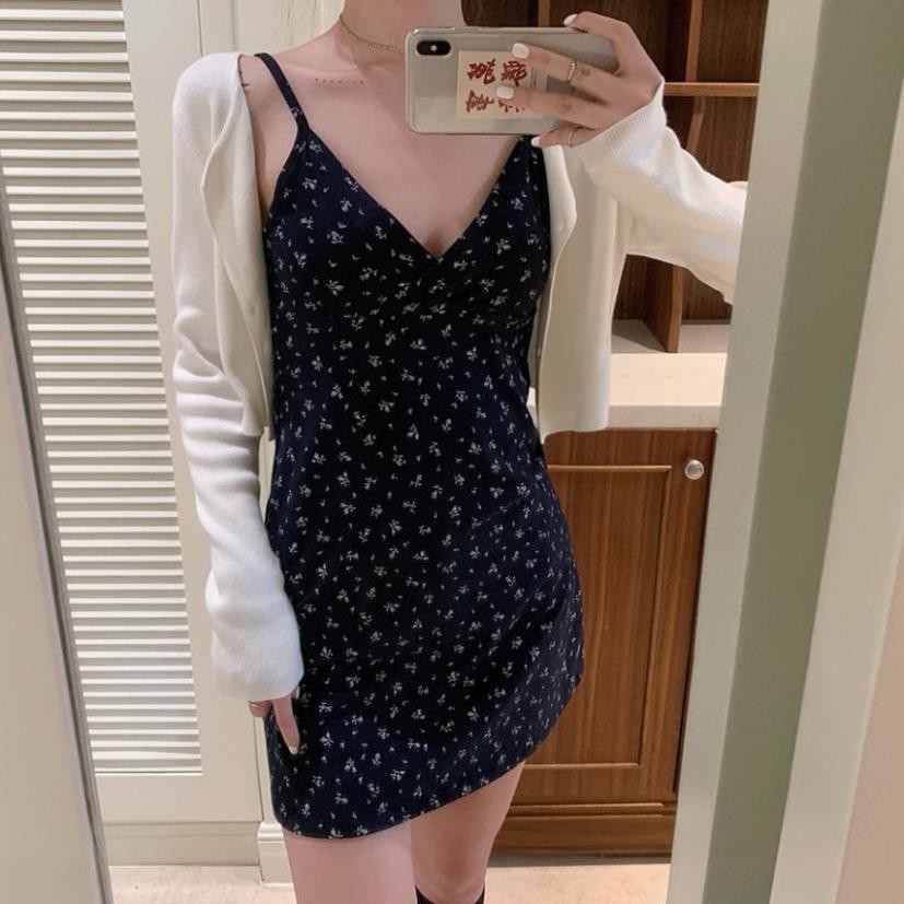 Xiaozhainv Đầm hoa/Áo dài tay màu trắng nữ tính