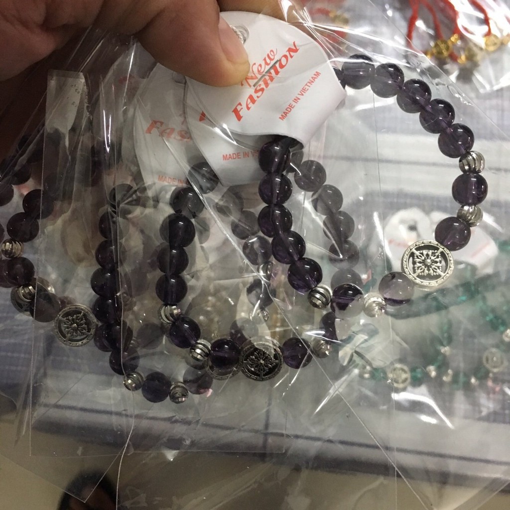 VT247 Vòng tay đá mix charm mạ bạc 5 cái/lốc