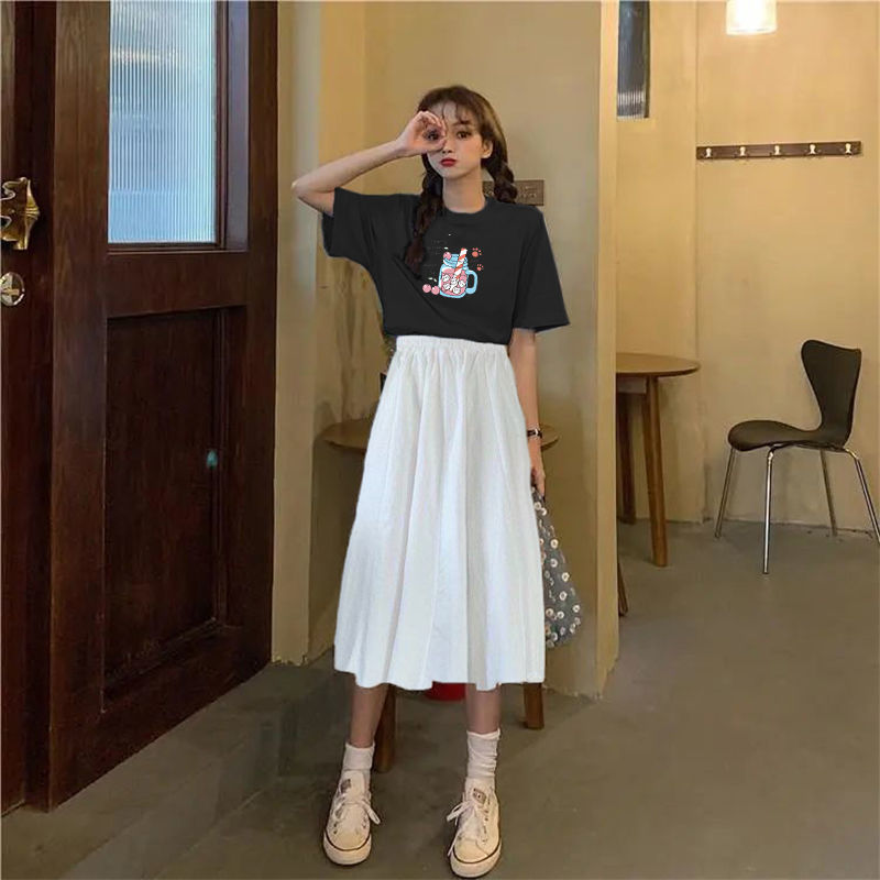 Single / Two Piece Summer Suit Skirt Female Fashion Foreign Style Student Korean Loose and Versatile Dress Two Piece Skirt