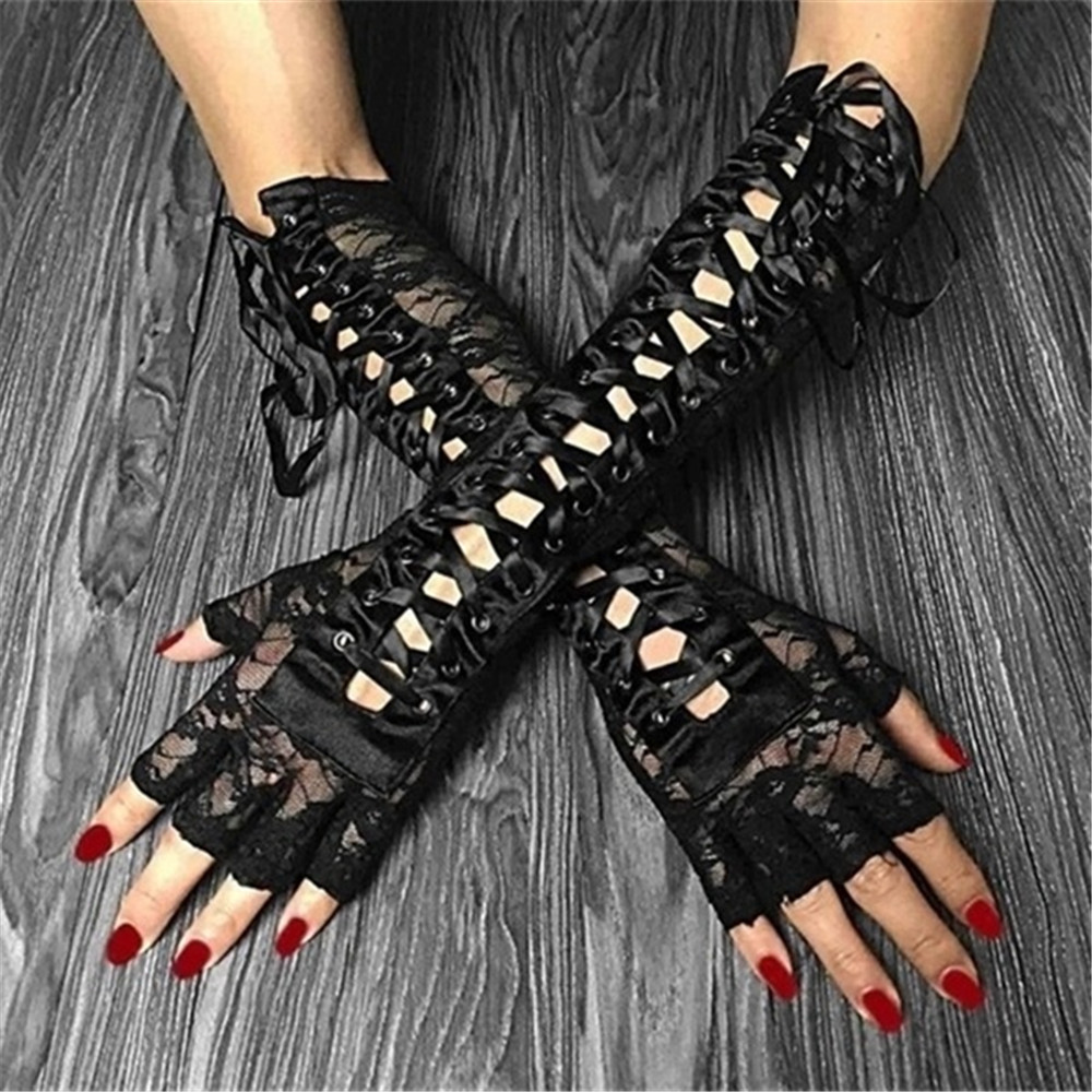 1 Đôi Găng Tay Dài Hở Ngón Hóa Trang Tiệc Halloween