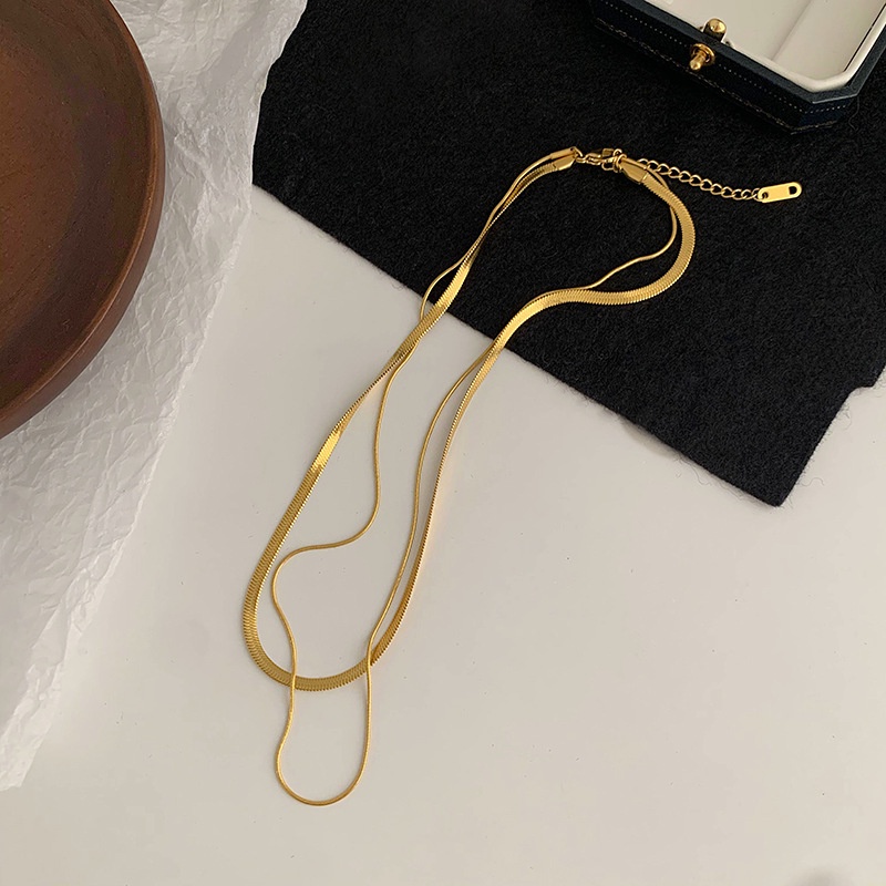 [Không đen gỉ] Dây chuyền thép titan mạ vàng 02 tầng sợi chỉ mảnh TB556