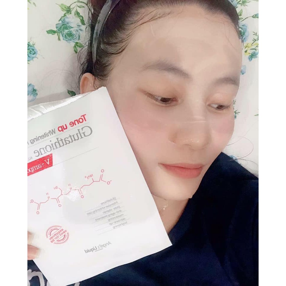 Combo 10 Mặt Nạ Dưỡng Trắng Sáng Da Angel’s Liquid Tone Up Whitening Program Glutathione V-Ampoule Mask 25g