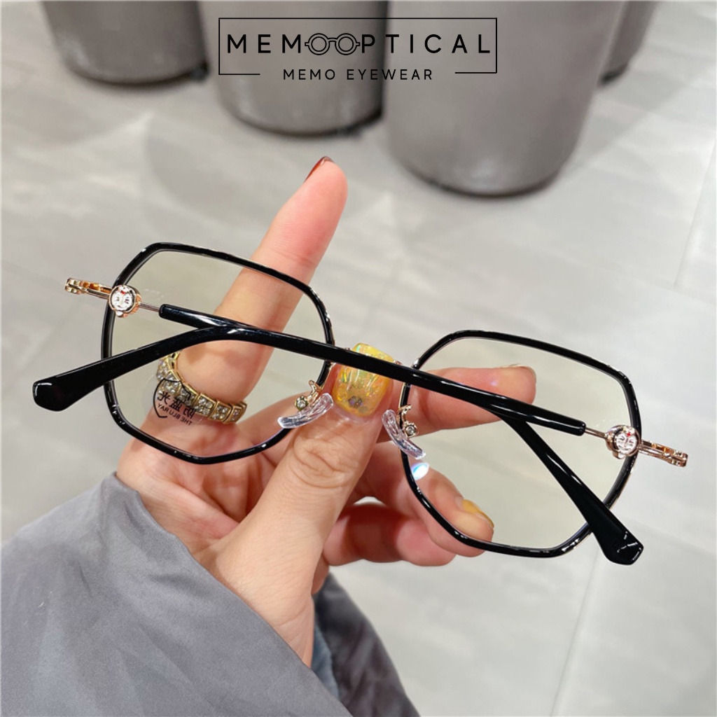 Gọng kính cận nam nữ MEMOEYEWEAR Doremon, Kim loại phủ nhựa dẻo dáng đa giác thời trang hàn quốc dễ đeo_DRM01