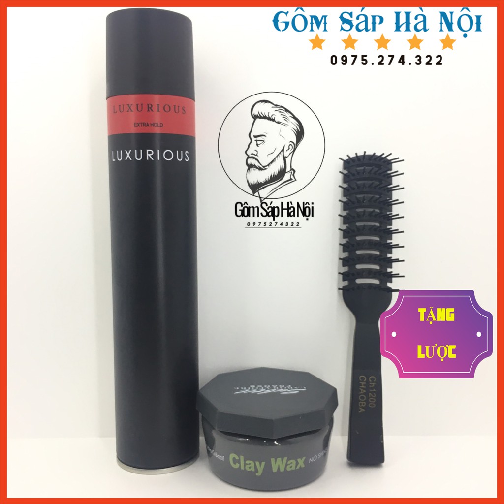 [ Siêu Hót ] COMBO Gôm Xịt Tóc Luxuryous + Sáp Vuốt Tóc Clay Wax Subtil Tặng Lược