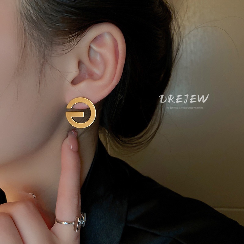 DREJEW Khuyên tai kim loại hình chữ G đơn giản thời trang dễ phối đồ