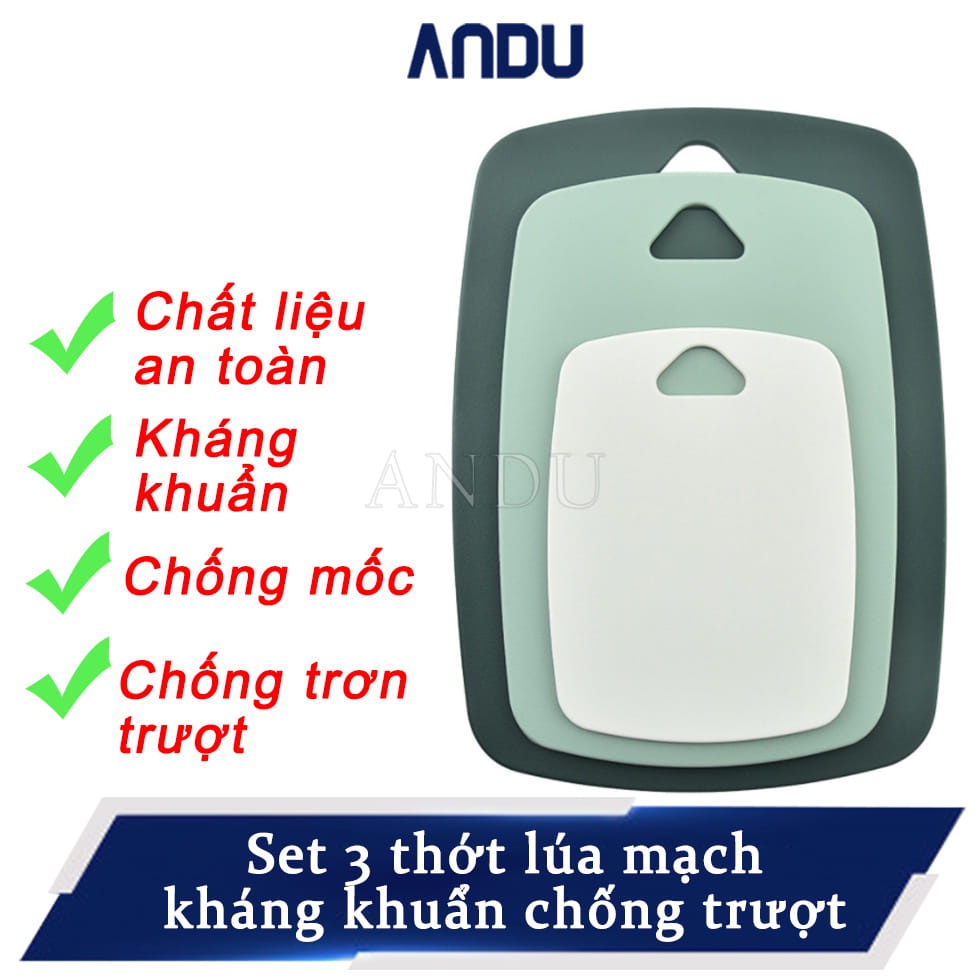 Set 3 Thớt Nhựa Kháng Khuẩn Lúa Mạch Bằng Nhựa PP Dễ Dàng Vệ Sinh Lau Chùi