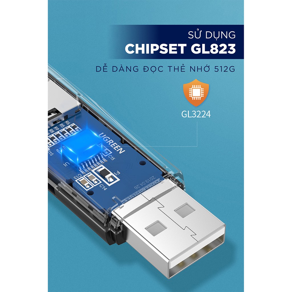 Đầu đọc thẻ nhớ SD/TF jack cắm USB 3.0 UGREEN CM104 - Hàng phân phối chính hãng - Bảo hành 18 tháng