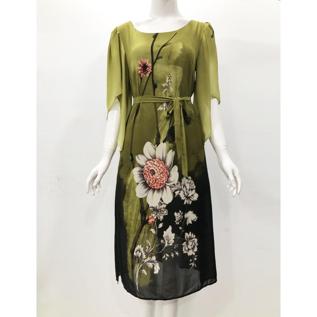 Đầm Suông Hoa Lá Cột Eo ANN2135 | BigBuy360 - bigbuy360.vn