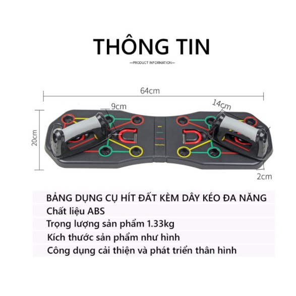 Bảng Dụng Cụ Hít Đất Kèm Dây Kéo Đa Năng Cleacco Thiết Kế Nhiều Bài Tập Theo Màu Sắc BORO SPORT