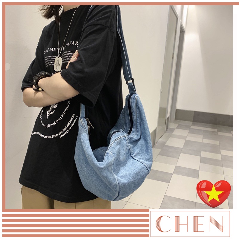 Túi tote bánh bao đeo chéo vải denim phong cách thiết kế retro mới nhất rẻ đẹp TX11