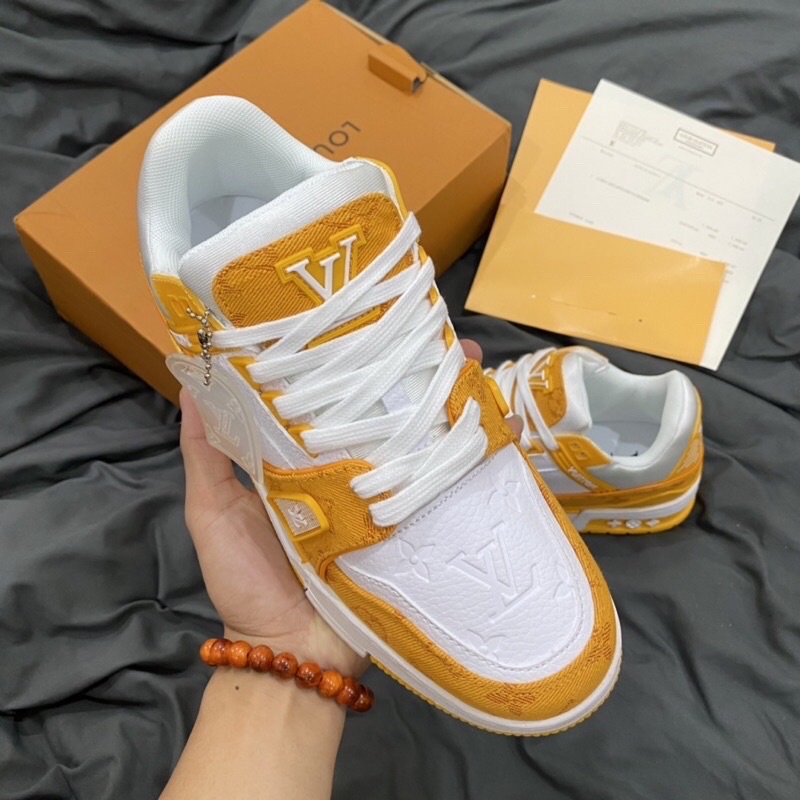 GIÀY LV TRAINER SNEAKER WHITE YELLOW TRẮNG VÀNG DA THẬT SC
