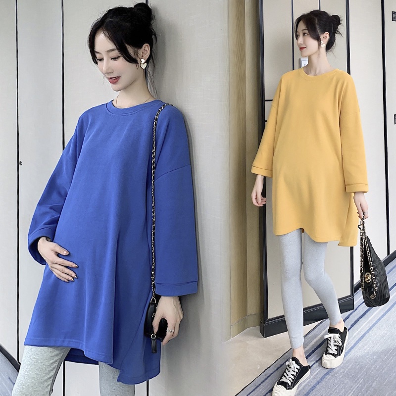 NSCAT-Quần áo bà bầu, cotton plus size rời, áo len phong cách Hàn Quốc mới năm 2021, áo sơ mi dài tay phía dưới