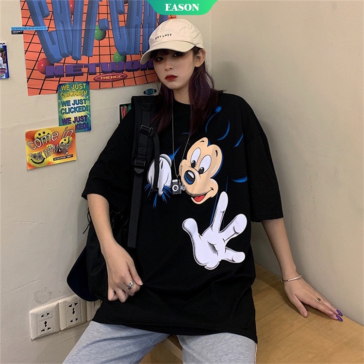 Áo Thun Tay Ngắn Dáng Rộng In Hình Mickey Hoạt Hình Phong Cách Hàn Quốc Thời Trang Mùa Hè Cho Nữ