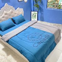 Bộ chăn ga gối Đũi 5 món (ga chun chăn trần bông y ảnh)