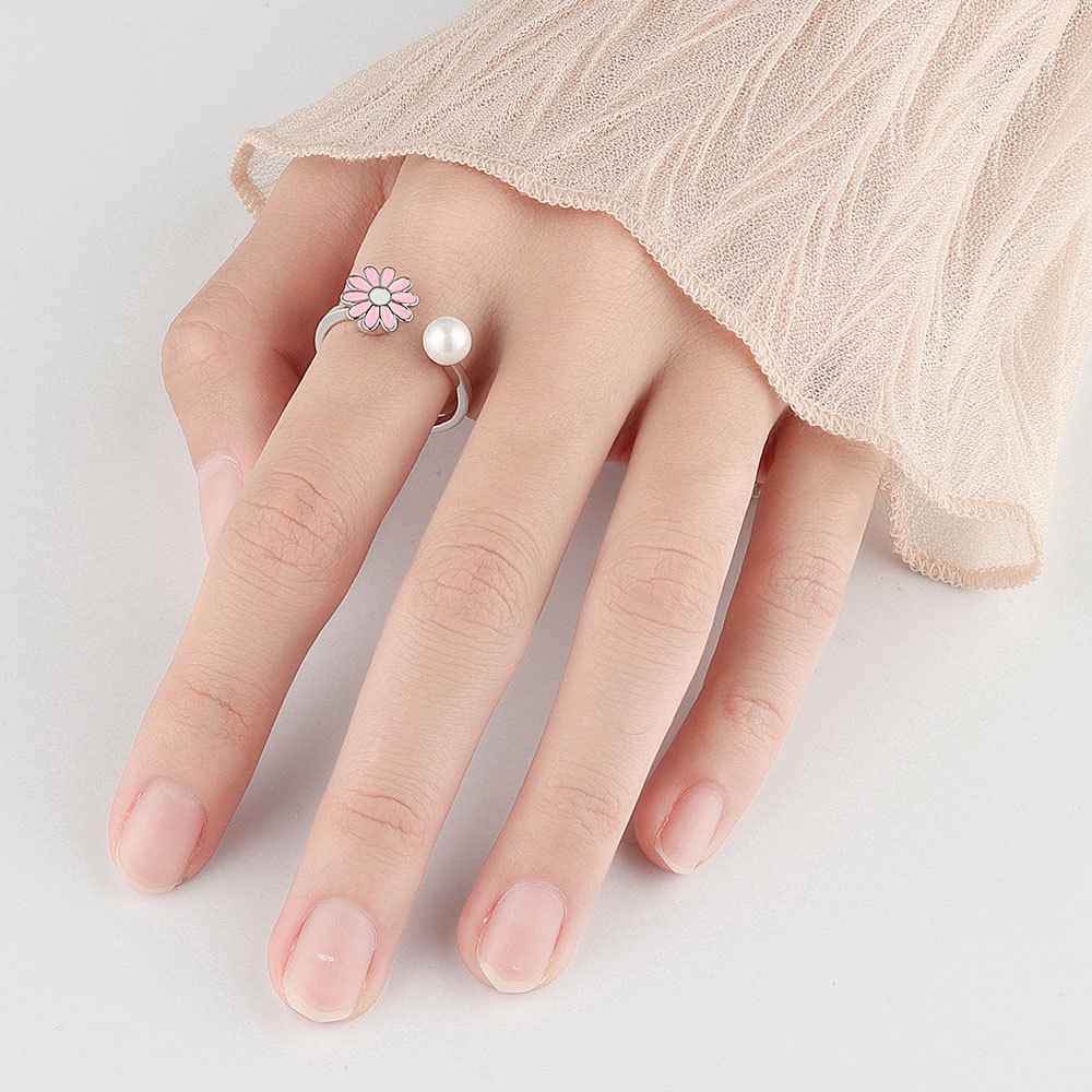 Nhẫn Hở Họa Tiết Hoa Cúc Đính Ngọc Trai Giả Xinh Xắn Cho Nữ
