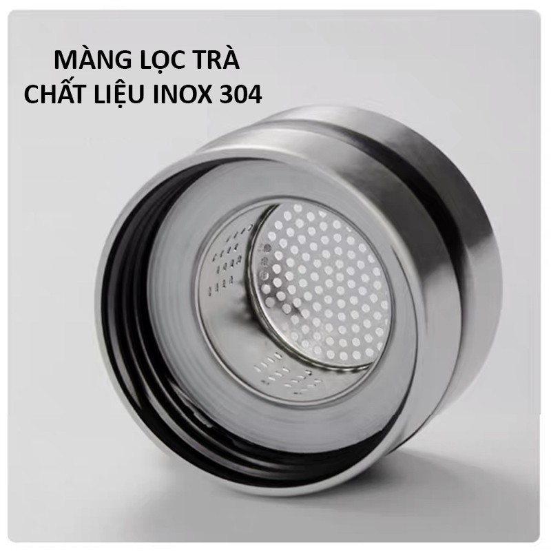 Bình pha trà giữ nhiệt 400ml bằng thủy tinh 2 lớp dày dặn có lưới lọc trà, quai xách tiện lợi