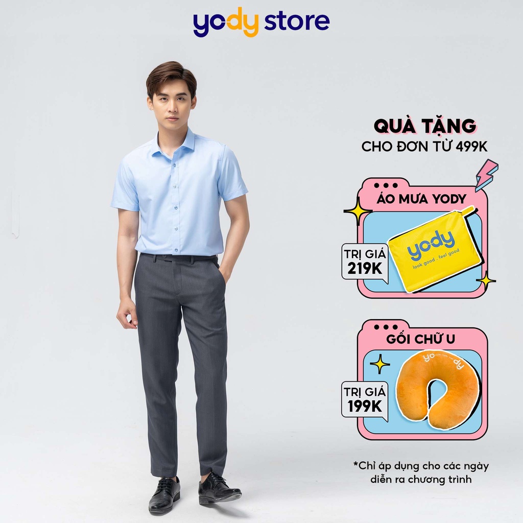 Áo sơ mi nam cộc tay chính hãng YODY chất liệu nến dáng slim - SNM4001