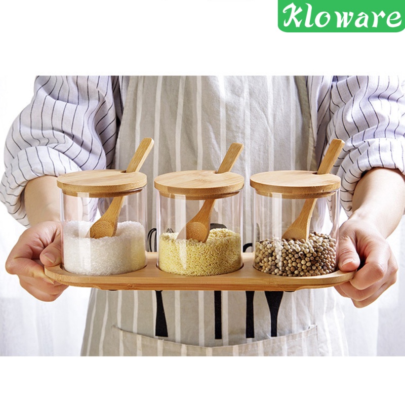 Hộp Đựng Gia Vị Bằng Thủy Tinh Có Nắp Đậy Và Muỗng Cho Nhà Bếp