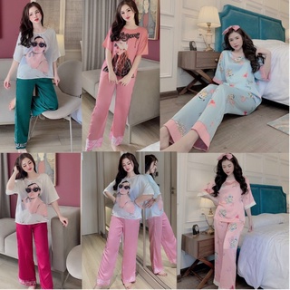 Đồ bộ pijama, bộ lụa cao cấp dài tay hoạ tiết sang chảnh, lịch sự chất mềm mịn,không xù