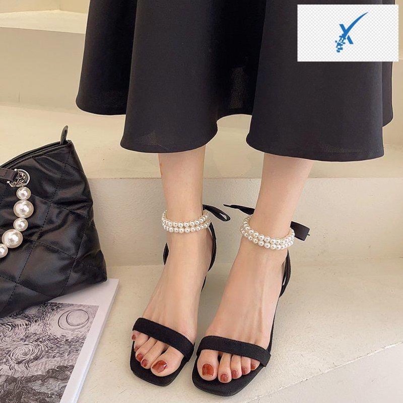 [Ảnh chụp thật] GIÀY SANDAL CAO GÓT QUAI NGANG 2 Vòng Ngọc GÓT VUÔNG 7p SANG CHẢNH