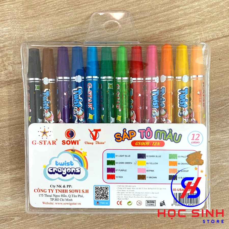 Vỉ 12 Cây Bút Sáp Tô Màu Dạng Vặn Gstar GS906-12N Thân ngắn 11.3cm