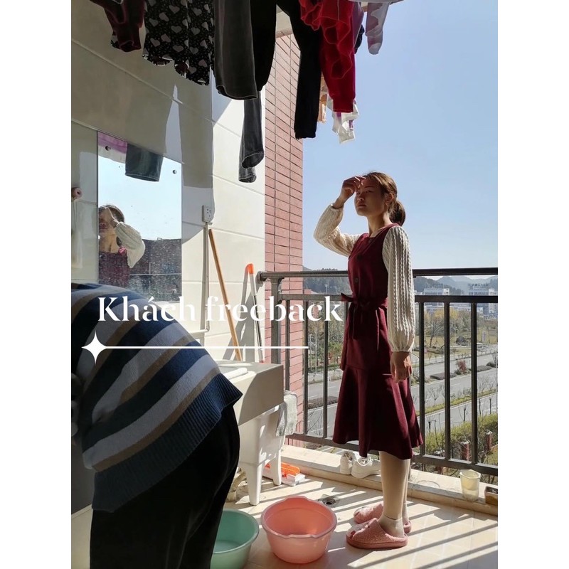 Đầm Nhung phối tay len retro, chiết eo dây đai đầm thu đông hàng loại 1 .Kèm ảnh thật video shop chụp thực tế . | BigBuy360 - bigbuy360.vn