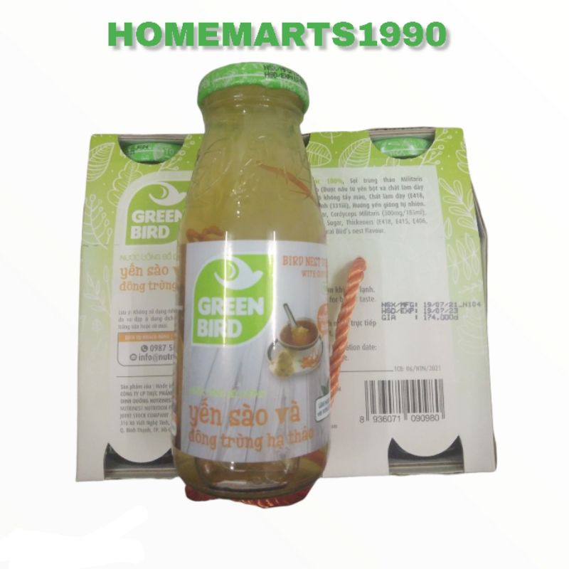 Nước yến đông trùng hạ thảo - Lốc 6 Chai × 185 ml - Nutrinest Green Bird