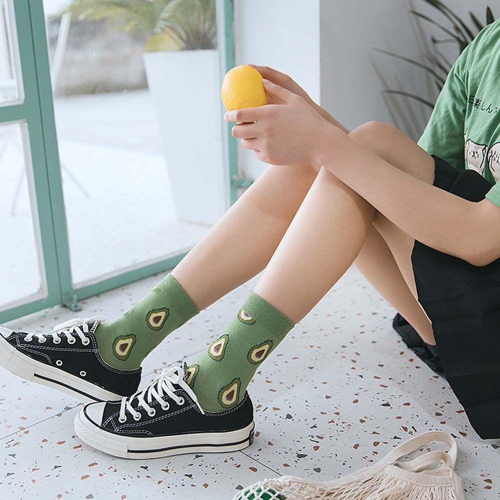 FORBETTER Vớ Cotton Họa Tiết Trái Bơ Thời Trang Mùa Hè Hàn Quốc Cho Nữ