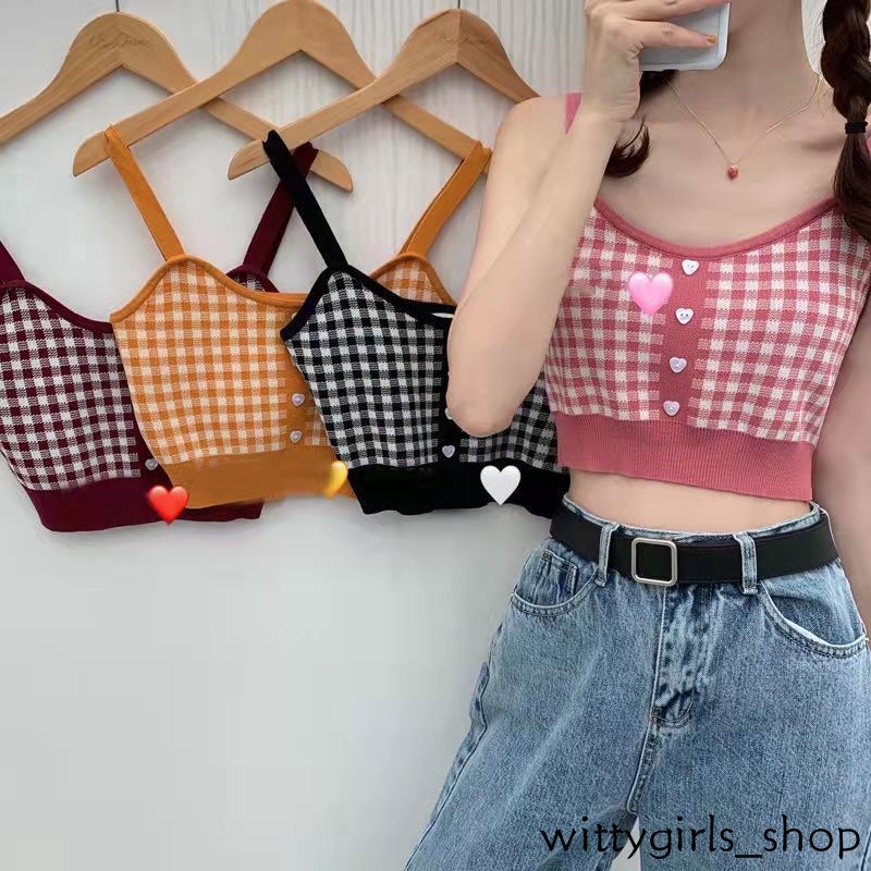 Wittygirls-áo Croptop Dệt Kim Không Tay Ôm Dáng Vừa Vặn Với Họa Tiết Kẻ Sọc Cổ Điển Cho Nữ