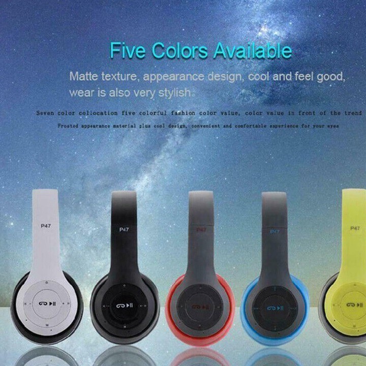Tai Nghe Không Dây Kết Nối Bluetooth P47 Có Khe Cắm Thẻ Nhớ - Loại Chụp Tai- BASS UY LỰC