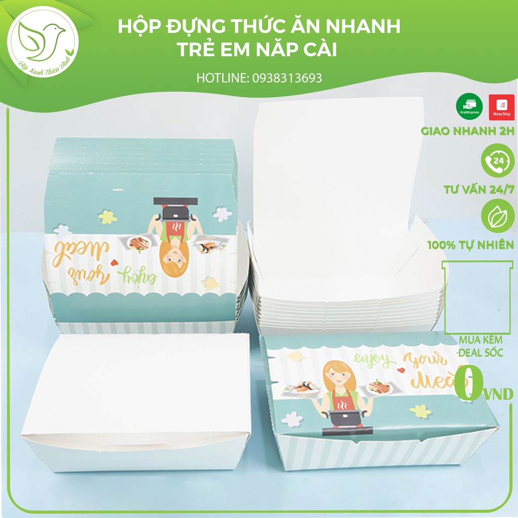 10 Hộp giấy nắp cài đựng gà rán, cá viên, khoai tây trẻ em dùng một lần hình cô gái