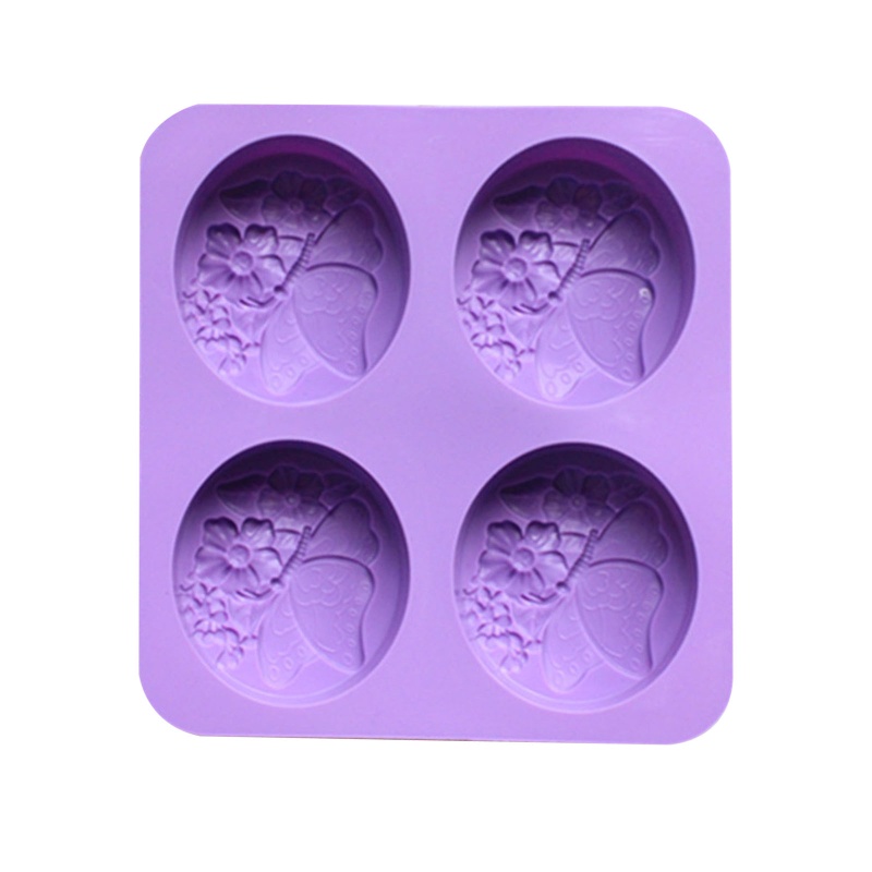 Khuôn Silicone Làm Bánh Trung Thu / Xà Phòng / Bánh Trung Thu 4 Ngăn Hình Hoa Bướm DIY
