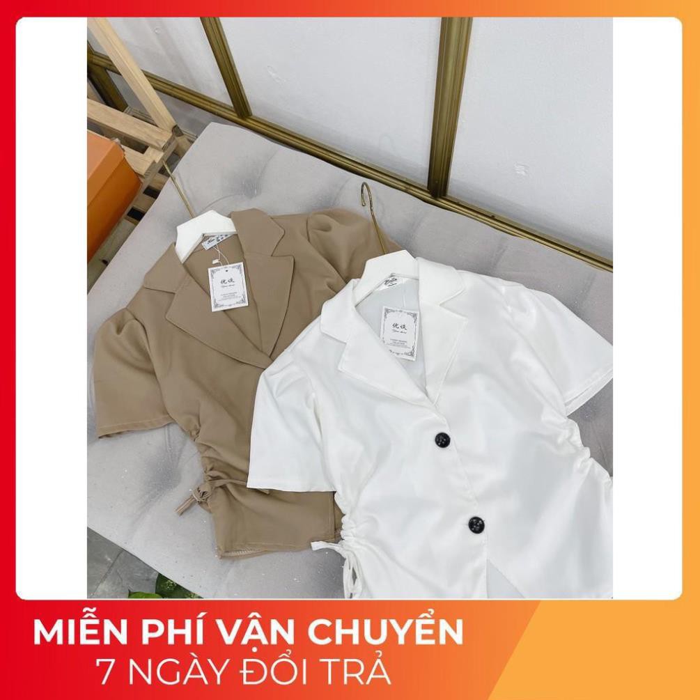 Áo Vest Blazer Tay Bồng Dây Rút Tiểu Thư Chân Váy